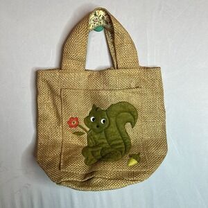 Vintage Squirrels Nest Ross California Burlap Bag Tote  Squirrel  Cottagecore